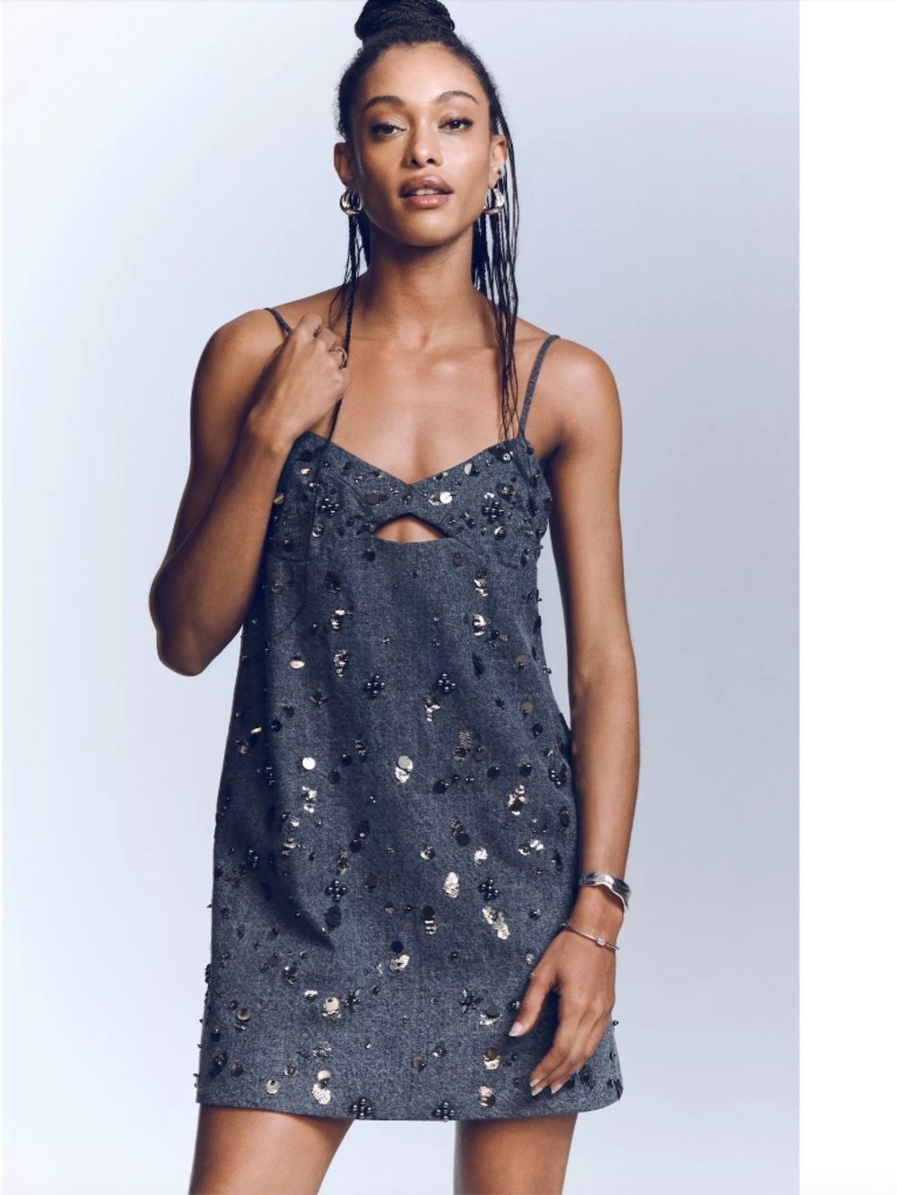 $228 NWT Dhruv Kapoor Embellished Cutout Mini Dress Cotton Anthropologie Medium